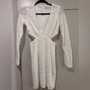 White Sequin Embellished Mini Dress